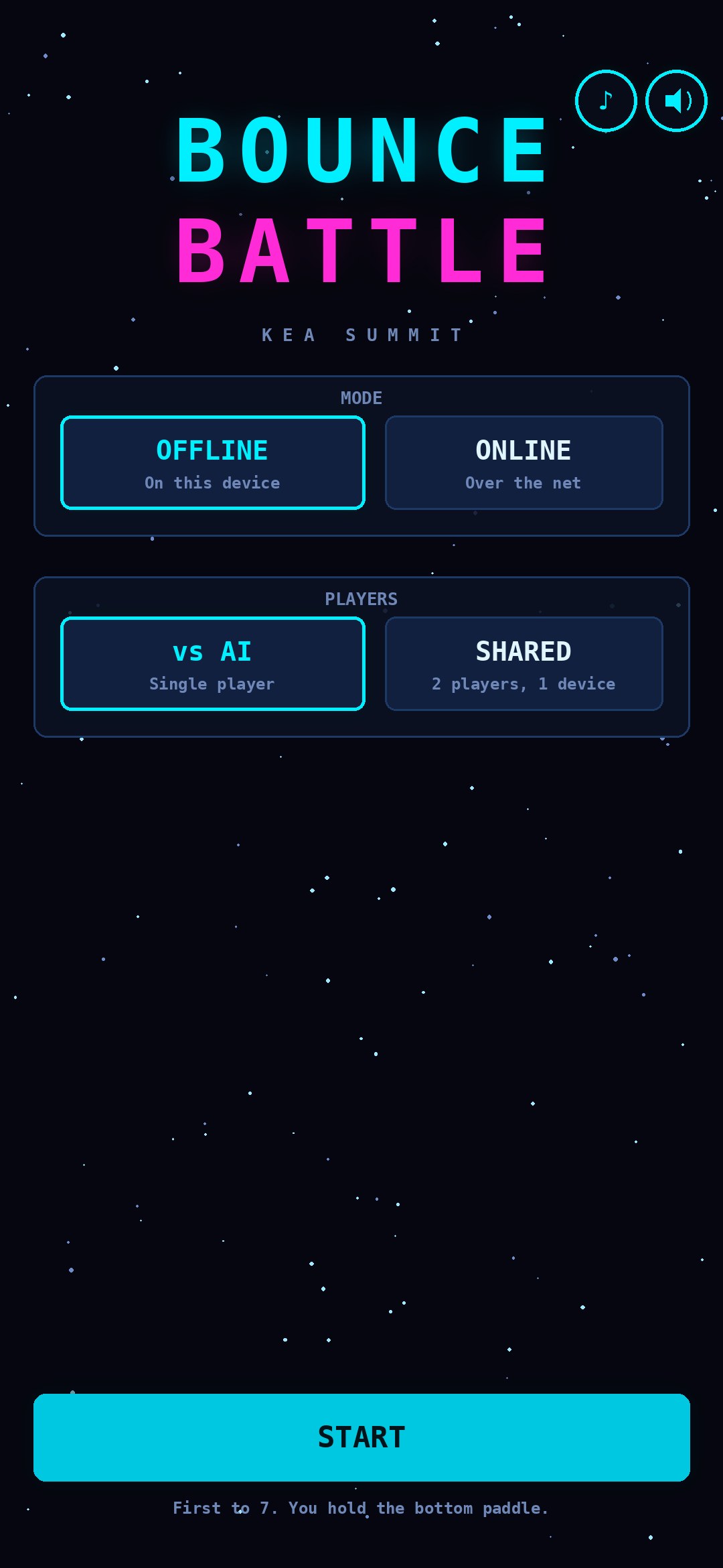 Bounce Battle main menu with offline modes