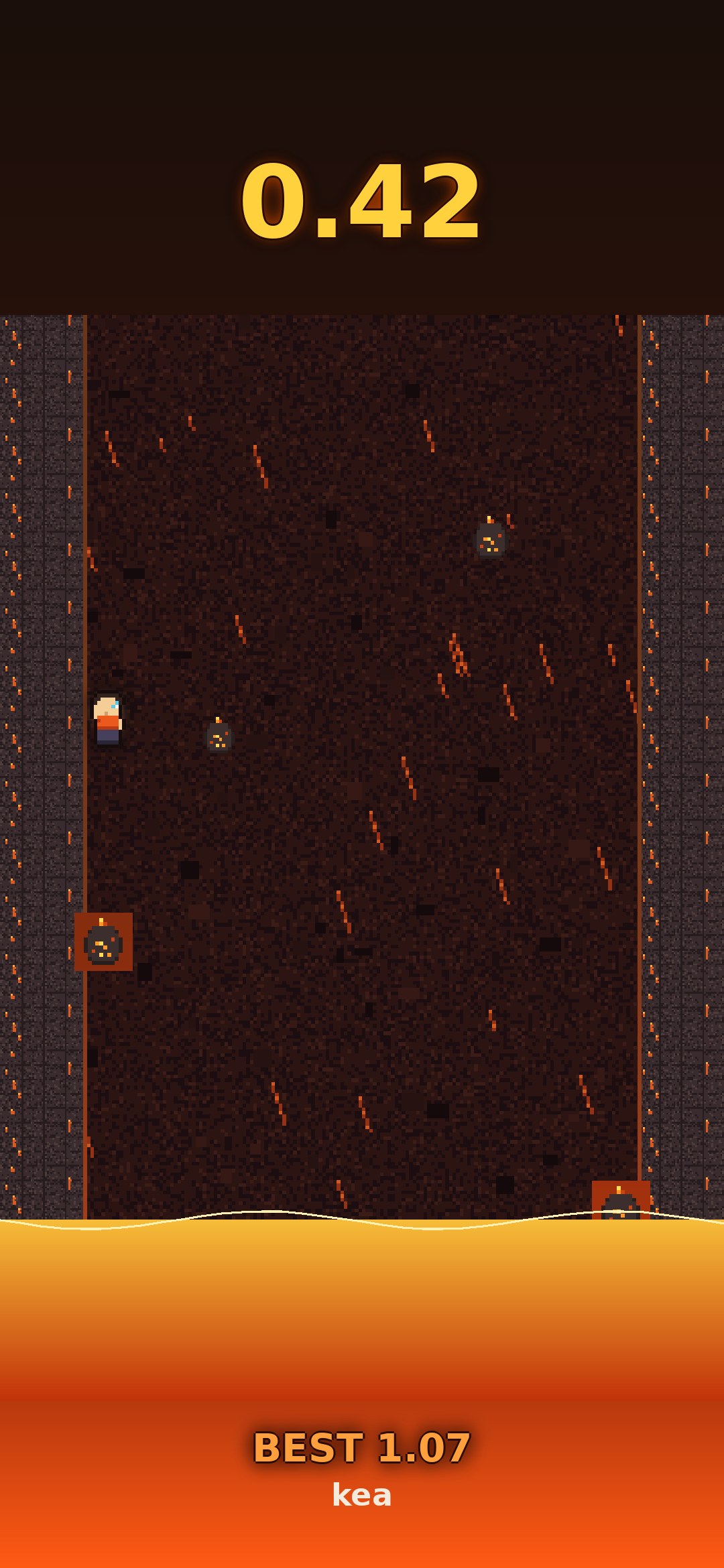 Character clinging to a wall above the lava